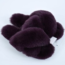 LAUREN CONRAD Women's SIZE 7/8 MEDIUM Dark PURPLE Faux FUR X-Band SLIDE SLIPPERS