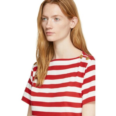 XS NEW $1,100 GUCCI Red White Striped POUR LA COTE D'AZUR