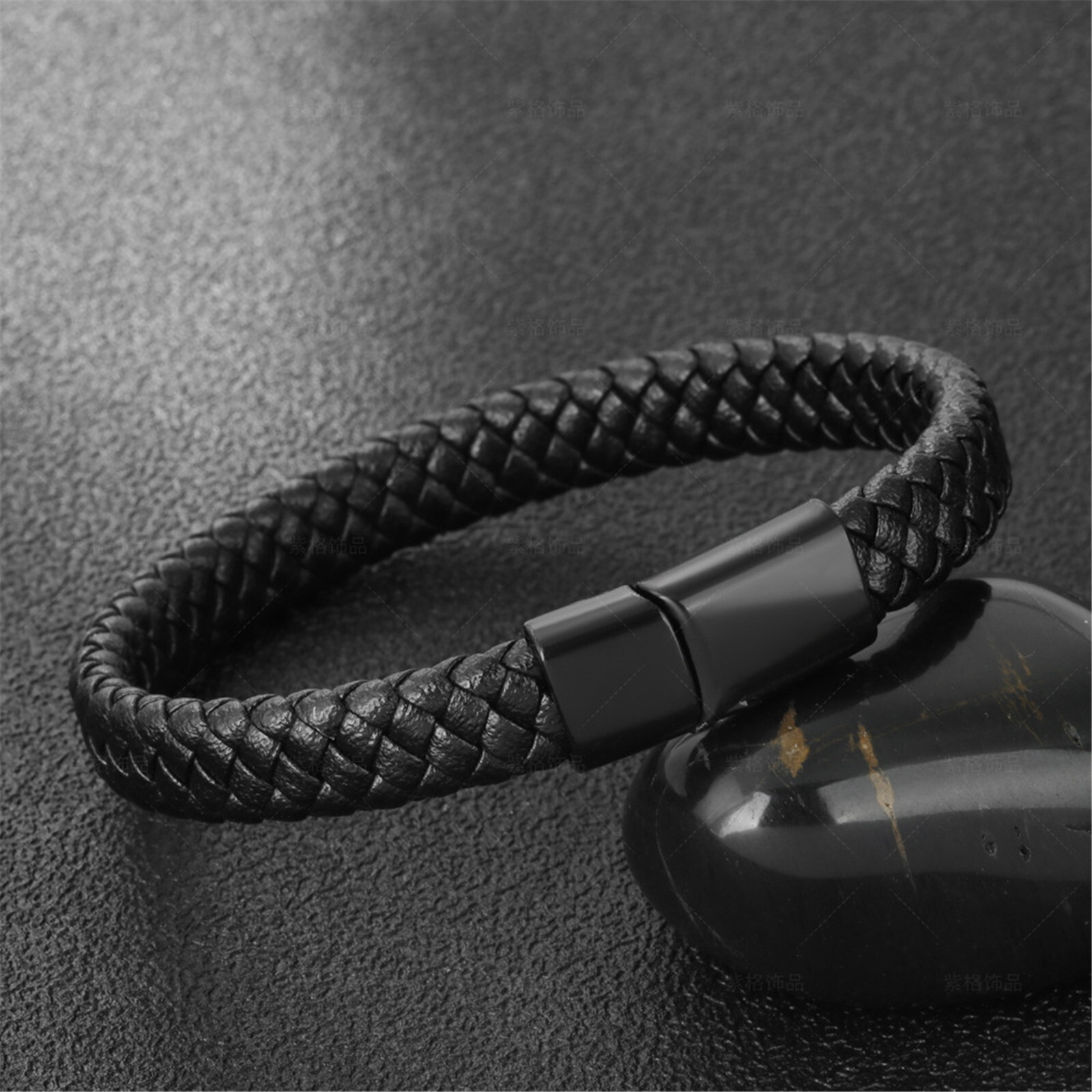 Black Vintage Leather Hand Woven Bracelet Men Women Punk Bracelet