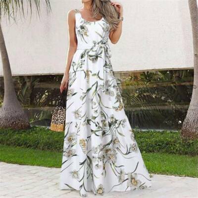 Women Holiday Summer Party Full Floral Skirt Dress Long Dress Beach