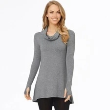 Cuddl Duds Womens Gray Cowl Neck Knit Long Sleeve Thumb Hole Tunic Top Sz XL New