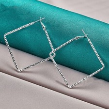 Women's 925 Sterling Silver Diamond Cut 40mm Square Hoop Vogue Earrings E394