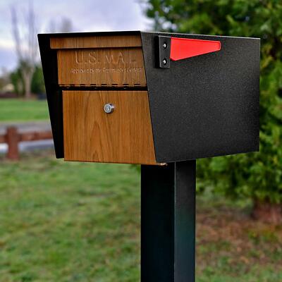 Locking Security Mailbox Wooden Black Modern Design Safety Phishing Proof Wood