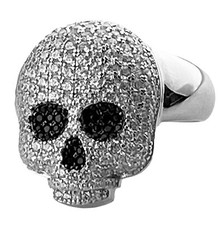 Men's Real 925 Sterling Silver Skull Ring Iced Death Grim Reaper Flooded Out CZ