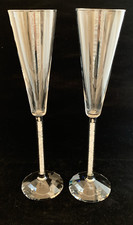 Oleg Cassini Diamond Toasting Flutes Set of Two Champagne Signed Wedding 10 3/4"