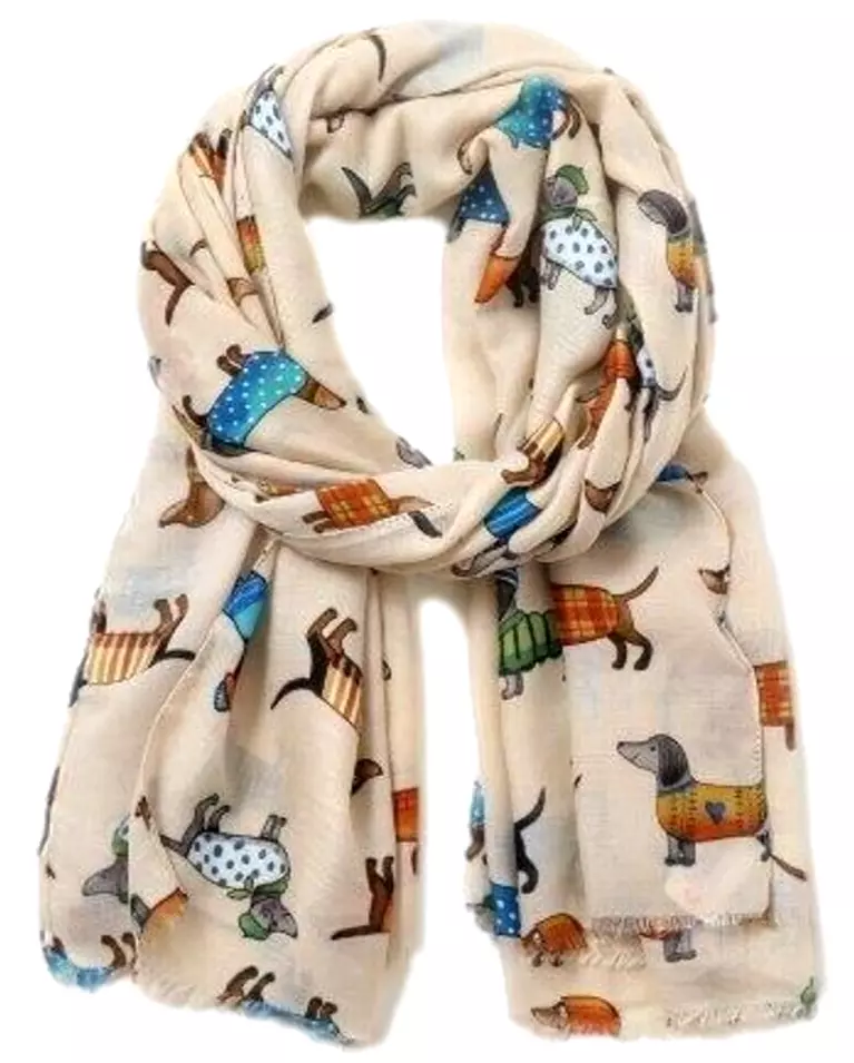 Dachshund Scarf Ladies Cream Sausage Dogs Wrap Cute Dog Print Lightweight  Shawl | eBay