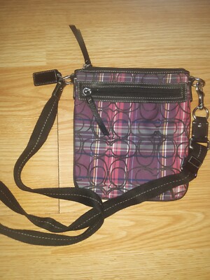 Coach Poppy Tartan Purple glitter Plaid Crossbody Bag Swingback Purse