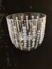 Hand Blown Art Glass Round MCM Vase Etched Starburst Dots 5"x5" Polish?