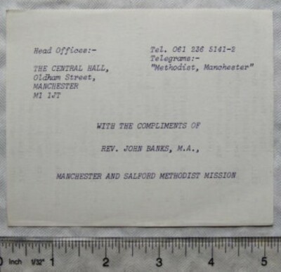Vintage: compliment slip Rev. John Banks, Manchester & Salford ...