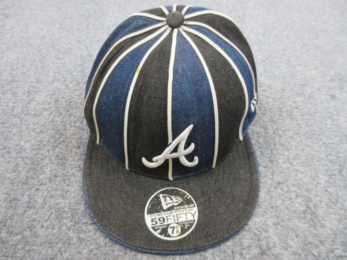Atlanta Braves Hat Cap Fitted 7 5/8 Blue Black Logo New Era MLB