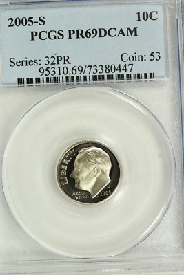 2005-S Roosevelt Dime : PCGS PR69DCAM  Blazing White