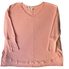 Suéter de punto alto bajo con cuello en V de manga larga vintage America para mujer 2XL, rosa dulce