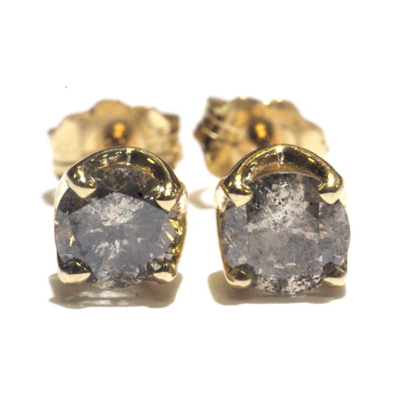 New 14k yellow gold .80ct I3 H round diamond 4 prong woven stud earrings Natural