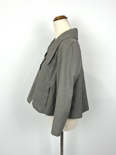 Cue Womens Crop Jacket 12 Grey Collared Long Sleeve Buttons Career Office Formal - Picture 6 of 11