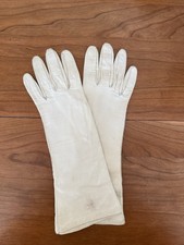 VTG Women's White Cream Leather Gloves w/ Silk Lining France Size 6 1/2