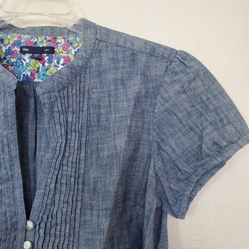 Blusa Gap Chambray Denim Algodón Manga Pop Cuello en V Mujer Talla M Algodón Azul - Imagen 6 de 15