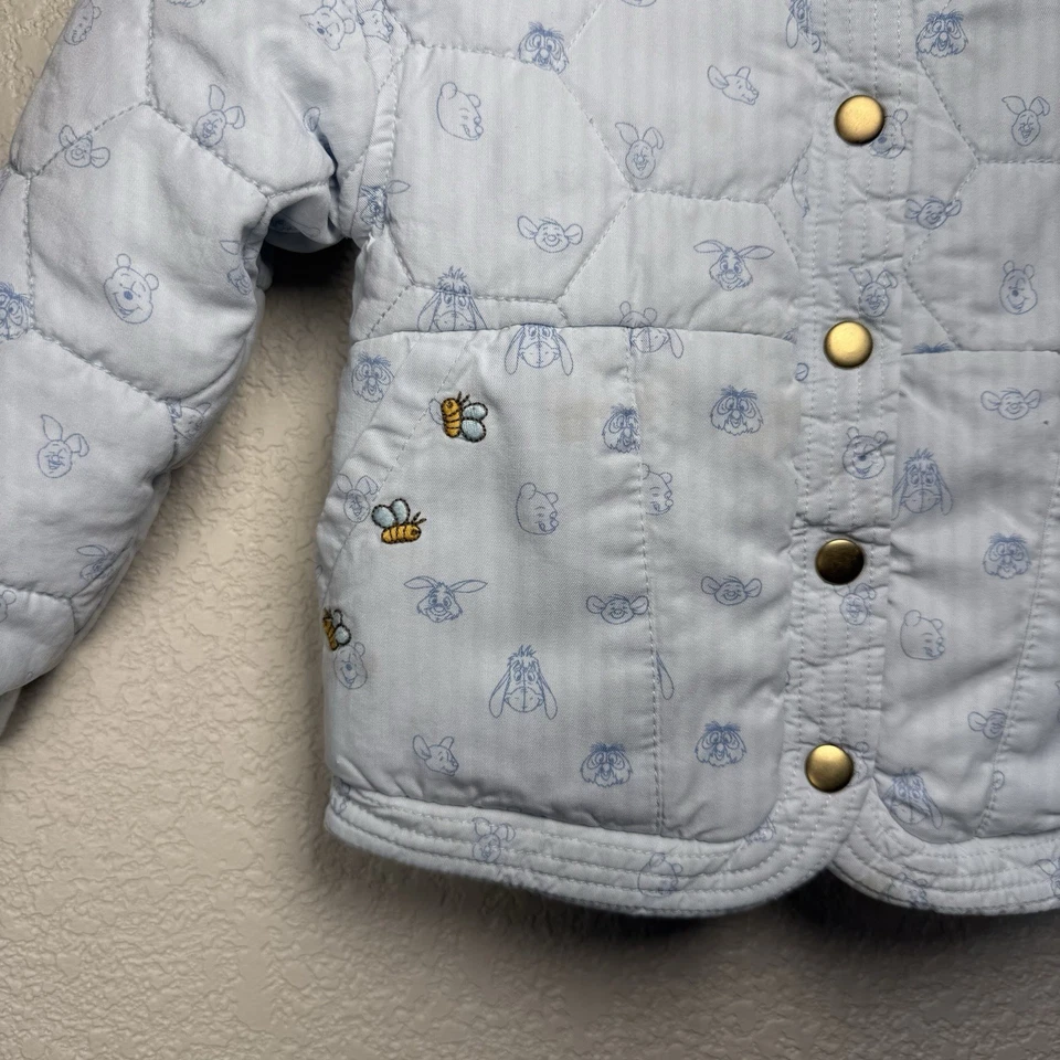 Winnie The Pooh Quilted Jacket Coat Toddler Graphic Image Snap Soft Blue 4T - Image 4 of 4