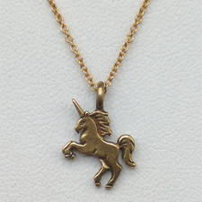 Necklace Gold Tone 925 Sterling Silver Mini Unicorn Pendant 14K GF Chain 16"