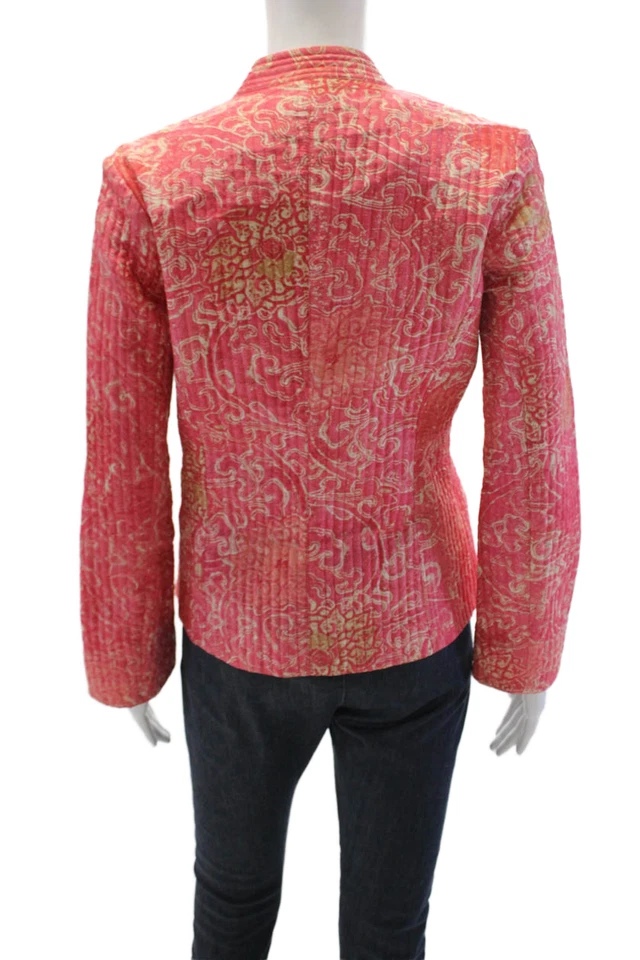 Sigrid Olsen Womens Silk Floral Buttoned Long Sleeve Blazer Jacket Pink Size XS - Image 3 of 4