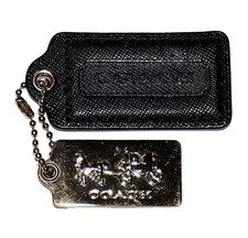 COACH Black Crossgrain Leather Light-Gold Plate Carriage Tag Fobs Set