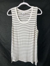 CABI Women Tank Top White Black Striped Size L Flowy Lightweight Summer Nautical