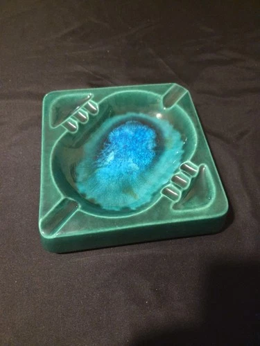 Royal Haeger Vintage Ashtray USA Green And Blue Large Square
