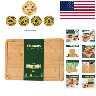 Eco-Friendly 18''x12'' Bamboo Cutting Board with Built-in Juice Groove & Handles