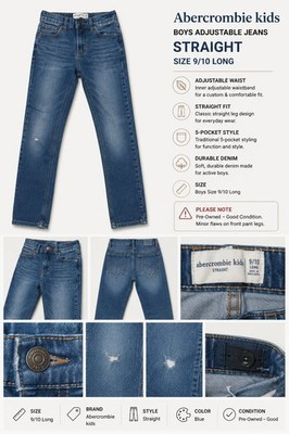 Abercrombie kids Boys Straight Fit Adjustable Waist Jeans Size 9/10 Long