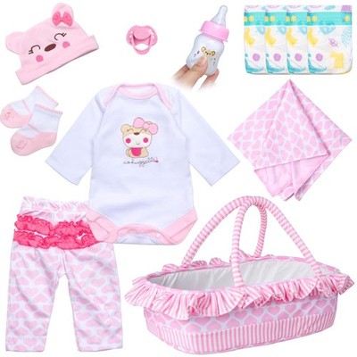 Reborn Baby Dolls Clothes Girl Outfit Accessories Pink Little Bear 12 Pcs for...