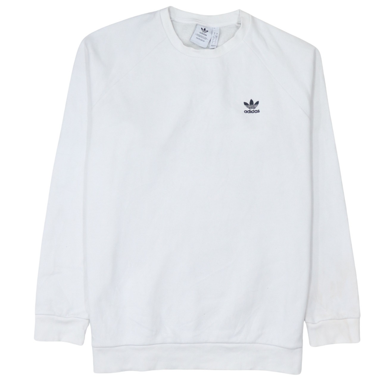 Adidas Mens Sweatshirt White Fleece Crew Embroidered Trefoil Logo Pullover L