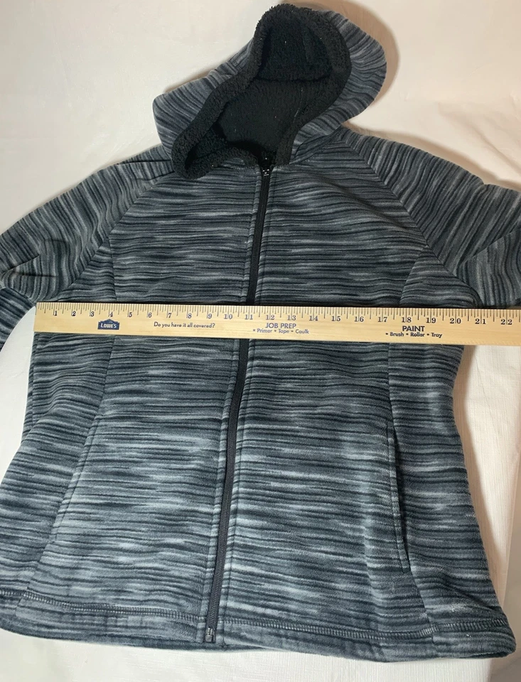 Faded Glory Girl's Hooded Long Sleeve Full Zip Fleece Jacket Dark Gray Size L - Image 2 of 4