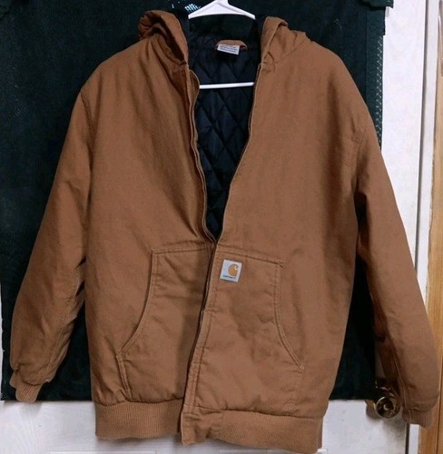 Carhartt Jacket Boys size XLarge (18-20) Brown Canvas Quilted Hooded