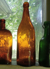 ELKHART,IND D.CARPENTER SCARCE 1880s APPLIED BLOB TOP BEER BOTTLE CRUDE WHITTLED