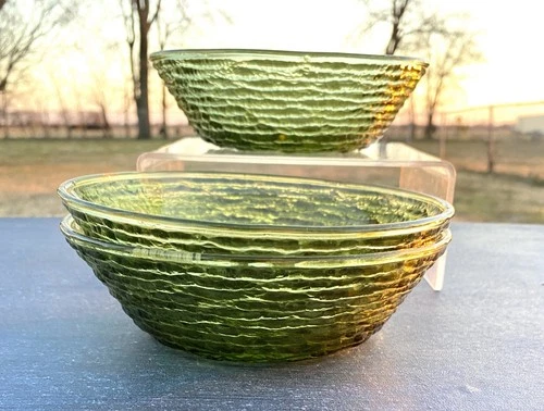 Vintage Anchor Hocking Soreno Avocado Green Soup/Cereal Bowls  Set Of 3