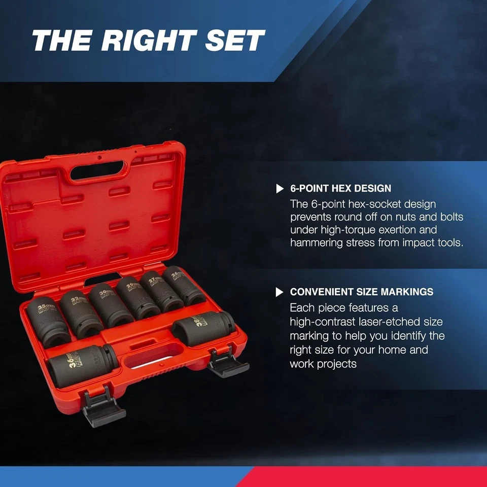 02460A 3/4" Drive Deep Impact Socket Set, 8 Piece Jumbo Assortment | Metric S... - Image 3 of 4