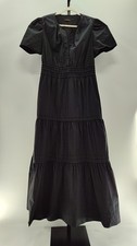 Quince Women 100% Organic Cotton Poplin Tiered Maxi Dress Black Basic Sleeved XL