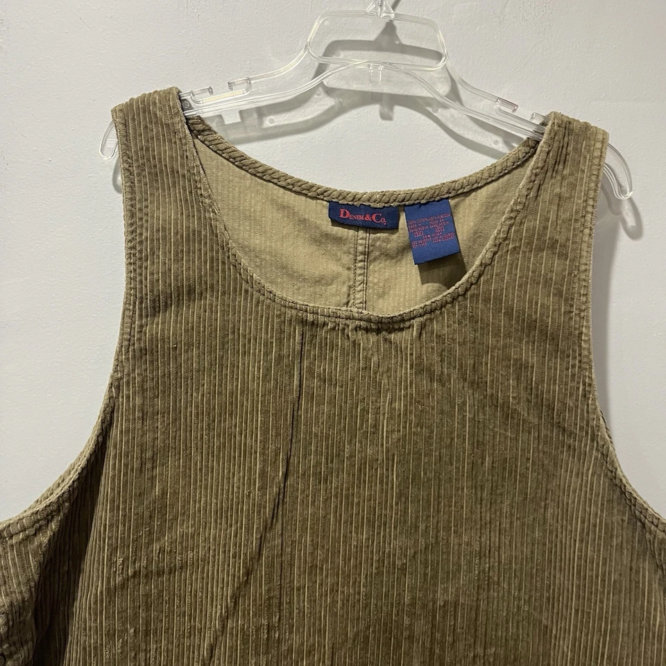 Denim And Co Vintage Corduroy Olive Green Jumper Dress Pockets Women’s Size 2XL - Image 4 of 4