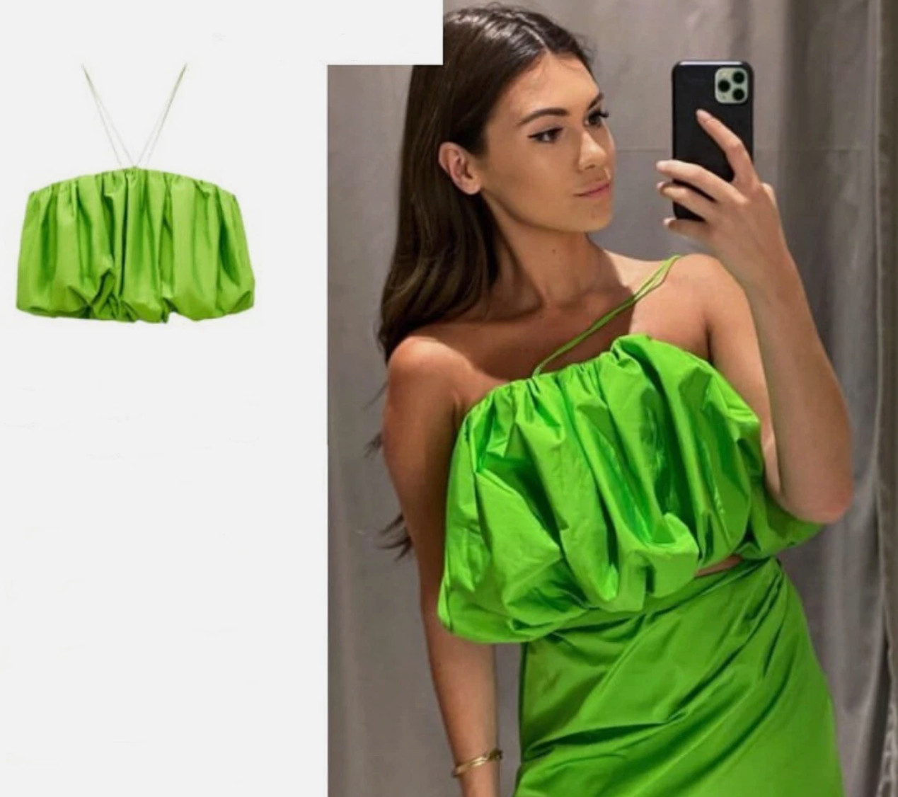 NEW ZARA LIMITED EDITION GREEN VOLUMINOUS RUFFLE TOP BLOUSE XS S M RARE