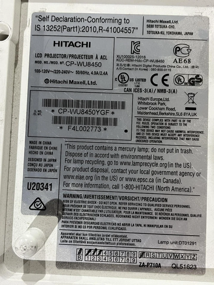 Hitachi LCD CP-WU8450 Lámpara Horas 6546 Foto 4 de 4