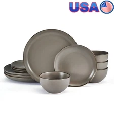 12 Piece Stoneware Dinnerware Set Service 4 Dishwasher Safe Elegant Design New