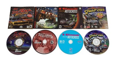 Set of 4 PC Racing Games - Dirt Track + Sprint Cars + Kawasaki Motocross + More