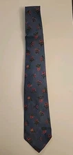 Perry Ellis Handmade All Linen Necktie Blue Pink Yellow Floral - Italy - Vintage