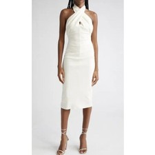 ALICE + OLIVIA Suellen Wool Cream Ecru Halter Neck Maxi Dress Size 4 MSRP $624.0