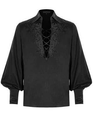 Punk Rave Hombre Gótico Regency Poeta Pirata Camisa Top Encaje Negro Steampunk - Imagen 1 de 4