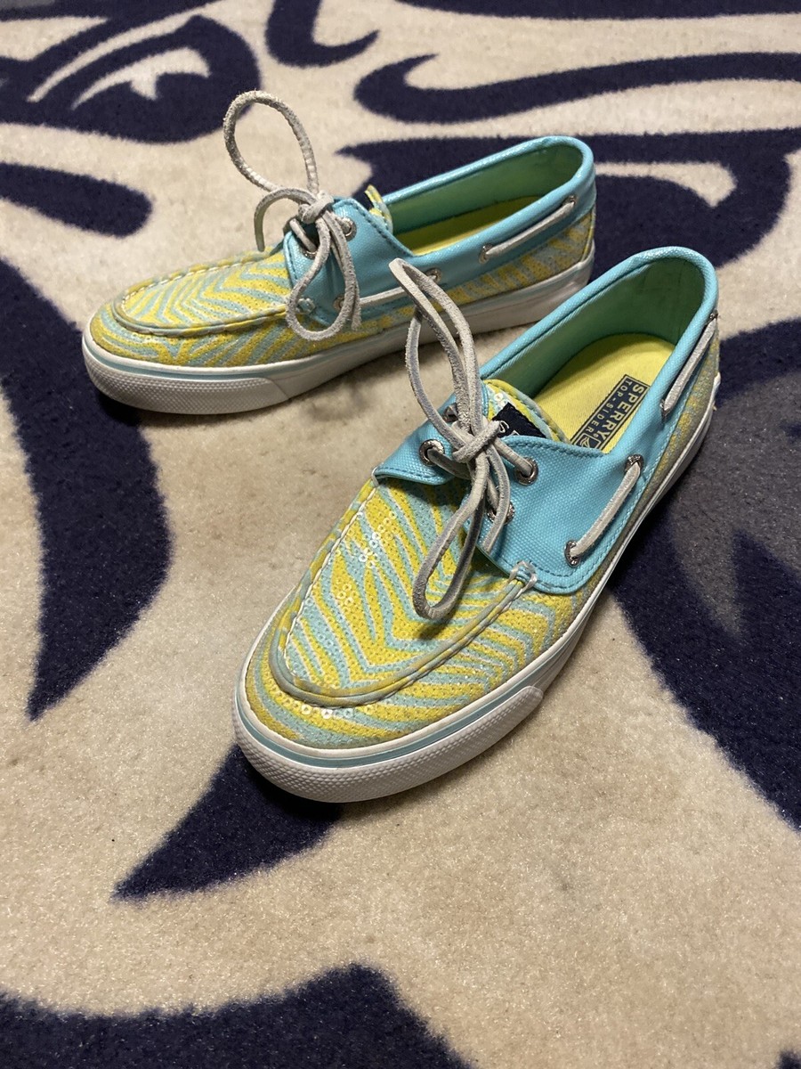 Women Zebra Stripe Sperry Top-Sider Sequin Deck Boat Casual Shoe