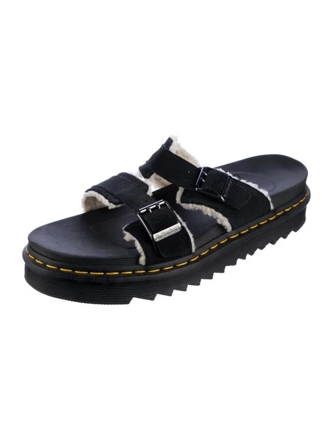 DR MARTENS unisex Myles Faux fur Black Suede Buckle Slide Sandals Shoe Men Sz 9M - Image 3 of 4