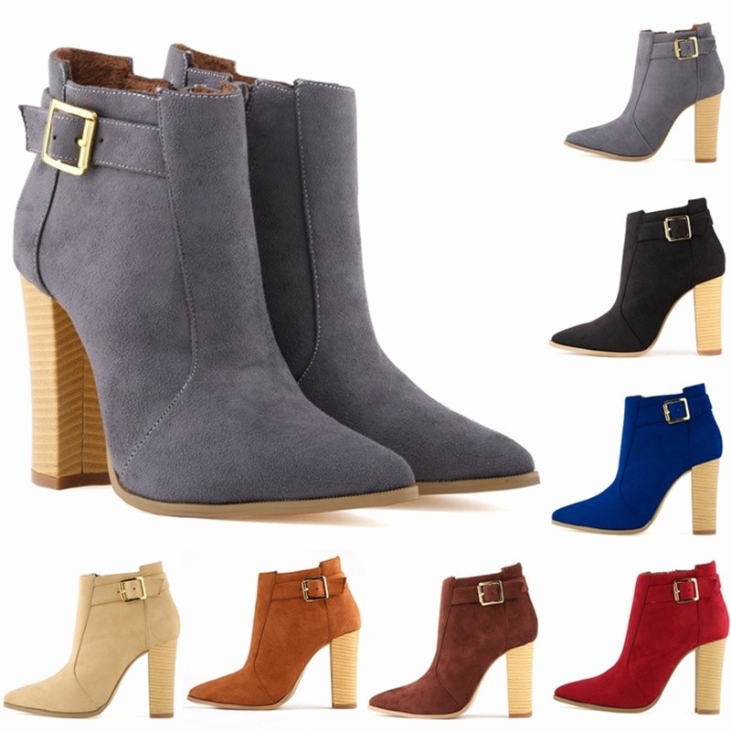 Women Winter Ankle Boots High Heel Shoes Thick Heels Pointed Toe Ankle Boots Women Winter Ankle Boots High Heel Shoes Thick Heels Pointed Toe Ankle Boots