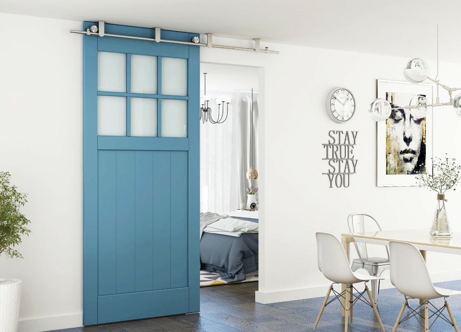 Diyhd Stainless Steel Flat Roller Ceiling Mount Sliding Barn Door