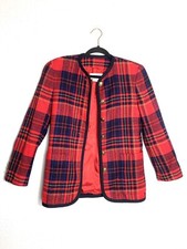 Liz Claiborne 2 Petite Wool Blend Red Plaid Gold Button Classic Blazer Jacket