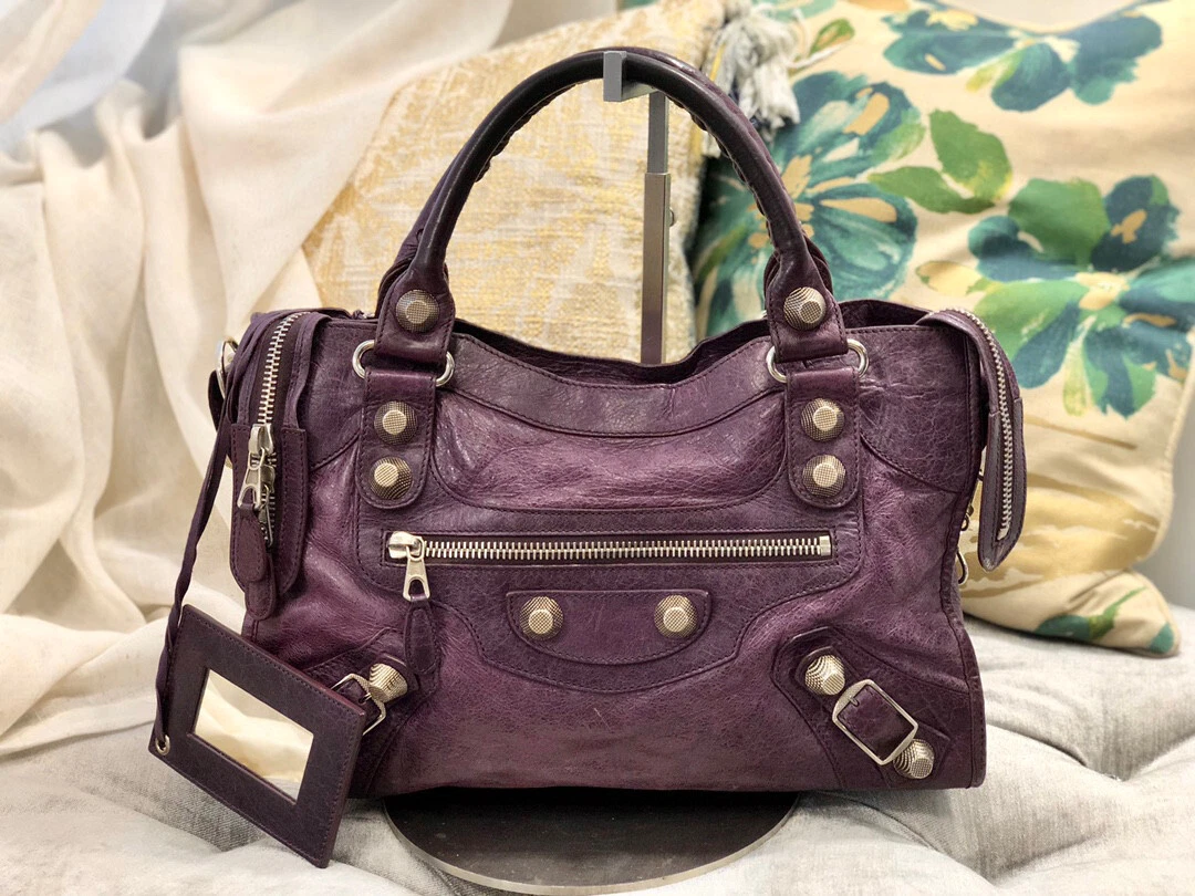 miles renæssance Uhøfligt AUTH BALENCIAGA PURPLE LAMBSKIN LEATHER GIANT 21 SILVER CITY BAG | eBay